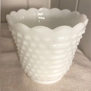 Vintage Fire King hobnail milk glass bowl planter vase milk white Glassware MCM